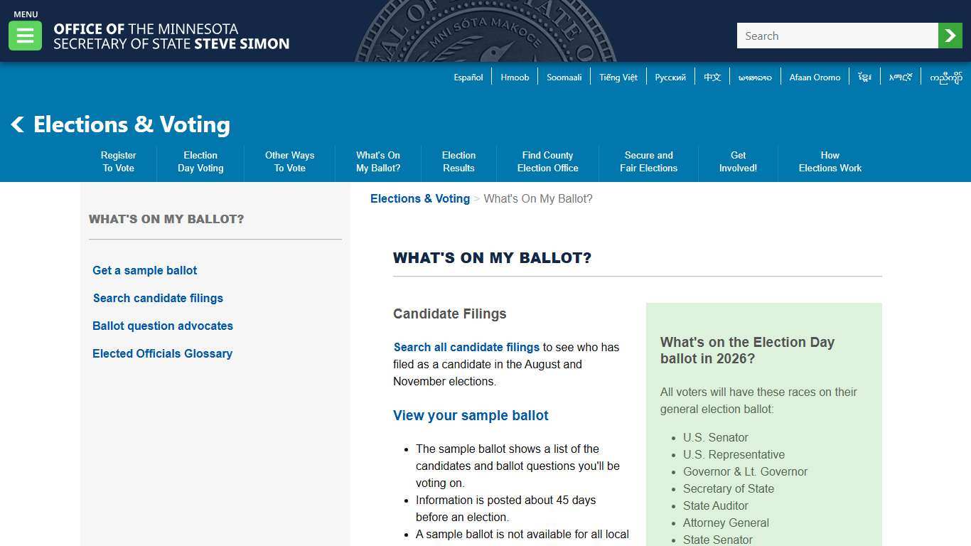 Minnesota Secretary Of State - What's On My Ballot?
